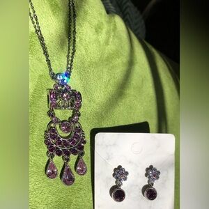 Nine West Victorian Style Crystal Necklace and Earring Set